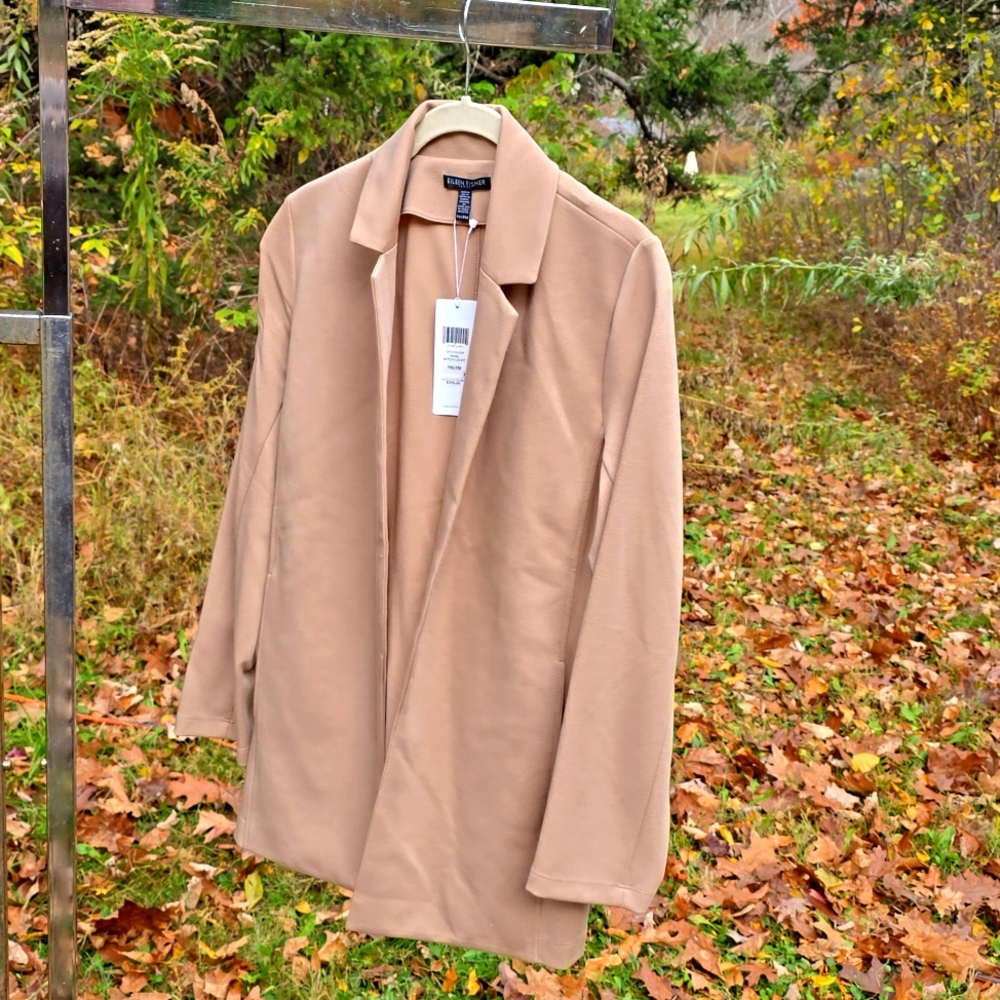 Eileen Fisher Neutral Bramble Tan  Notch Collar Jacket LYOCELL SZ  M petite NWT